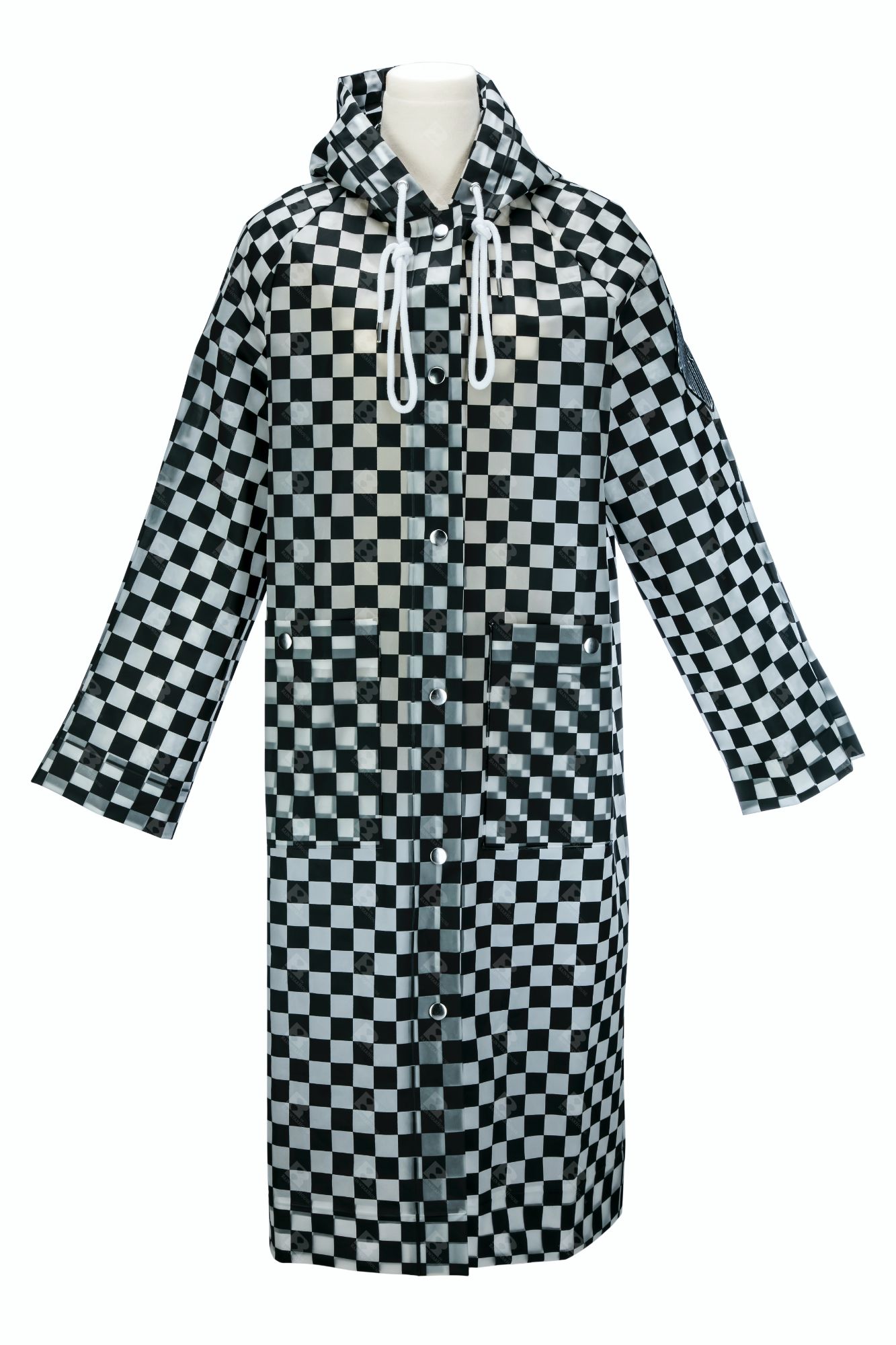 Black and outlet white checkered raincoat